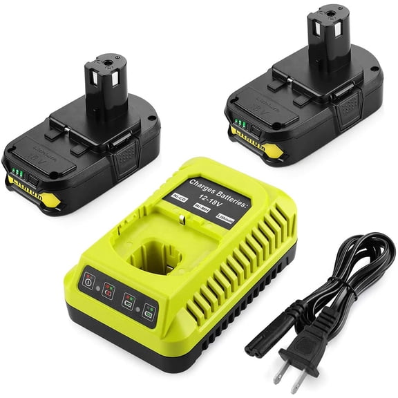 2Pack 18Volt P102 Replace for Ryobi 18V Batteries and Charger Combo for 18 Volt P103 P104 P105 P107 P109 P190 P191 P122 for Ryobi 18v Lithium Battery