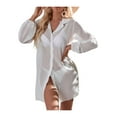 thumbnail image 1 of VISgogo Bikini de verano para mujer, vestido camisero largo suelto con cierre de botón de solapa de manga larga de Color sólido transparente VISgogo  moda, 1 of 6