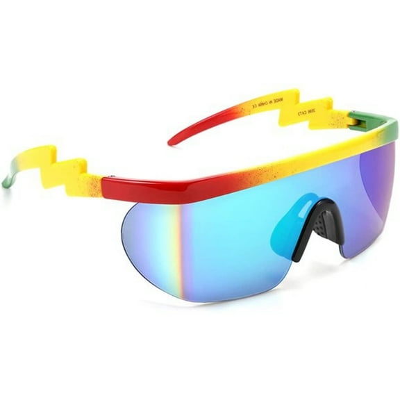 FZFLZDH Semi Rimless Neon Rainbow Mirrored Lens Sports Performance Sunglasses White Half Frame ZigZag Arms Pink Nose Pads - Rainbow Color