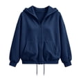 thumbnail image 6 of Girls Solid Color Full Zip Hooded Sweatshirt, Kids Zip‑Up Hoodie Jacket, Loose Fit Casual Outerwear Tops for Autumn Winter Daily School Outdoor Travel Wear(Navy,5-6 Years), 6 of 6