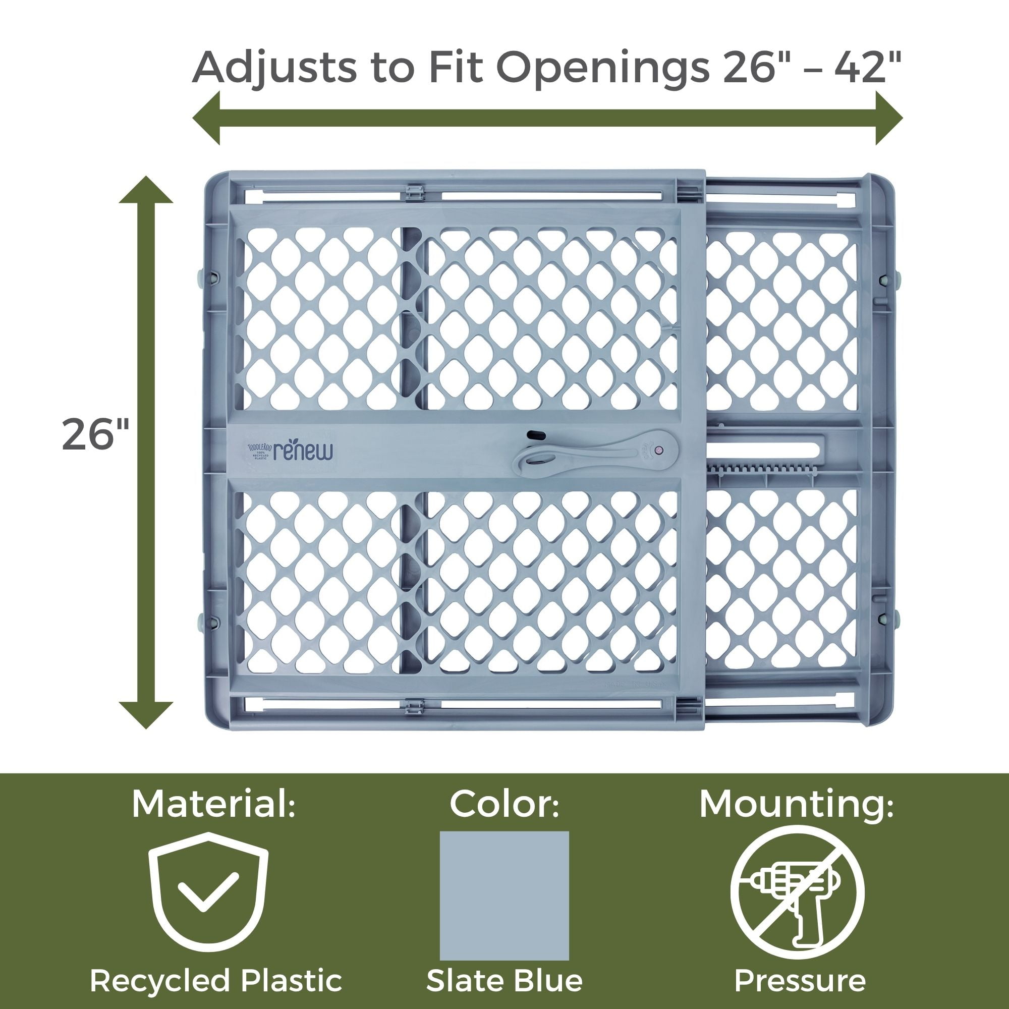 Toddleroo by North States Renew 100% Recycled Plastic Gate for Babies and Toddlers, Blue