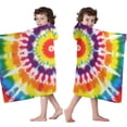 thumbnail image 4 of Tie Dye Rainbow Concentric Circles Pattern Hooded Bath Towel，50"x30" for Ages 3 To 12 Kids, Quick Dry Lightweight Soft Microfiber Hood Beach Towel Cover Up for Kids, 4 of 7