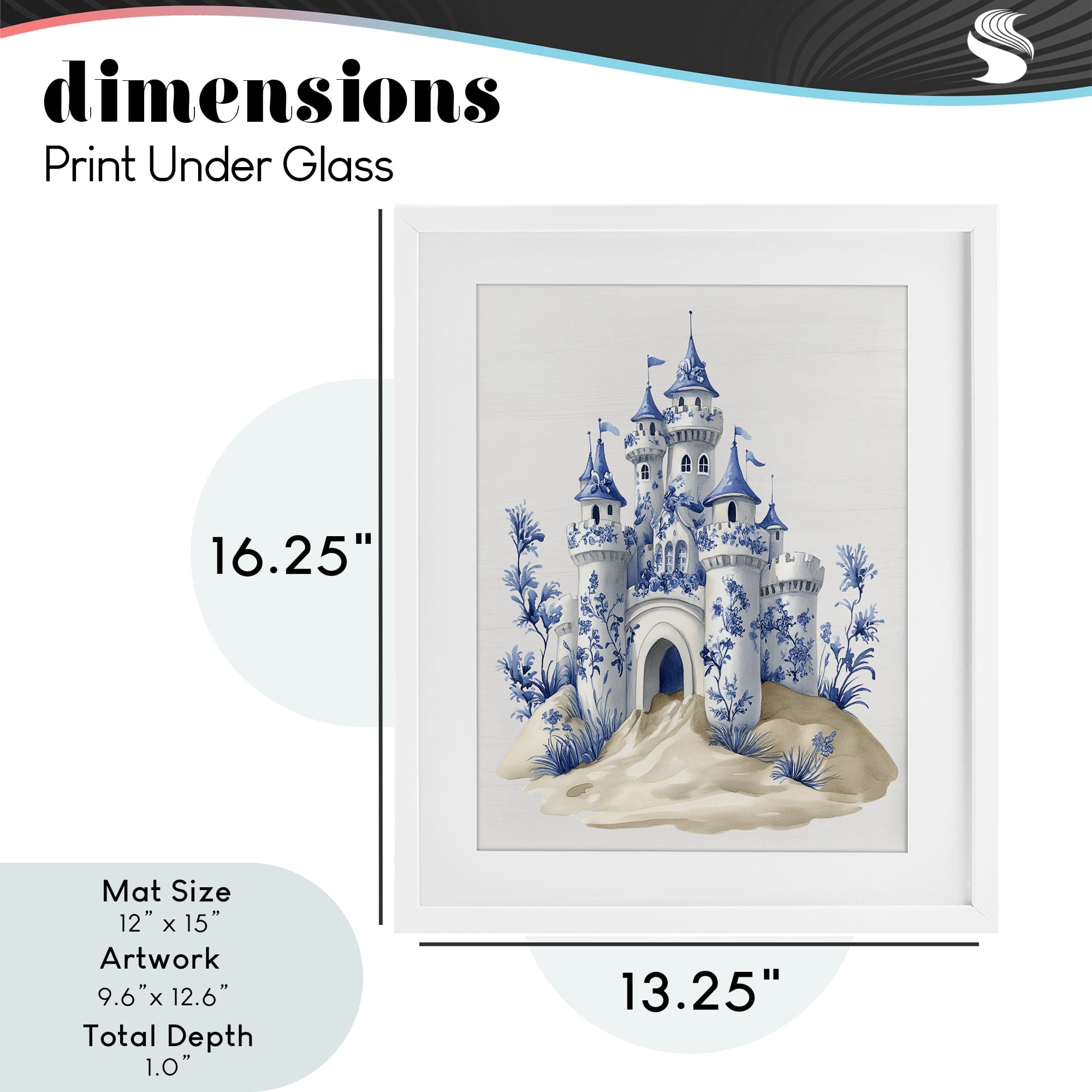 Funky Toile Castle White Framed Print Under Glass, design by Lettered and Lined