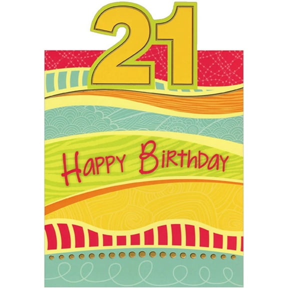 Designer Greetings Rolling Hills of Color Die Cut Top Fold Age 21 / 21st Birthday Card
