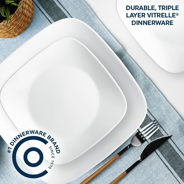 Corelle Pure White 12-Piece Square Glass Dinnerware Set (Service
