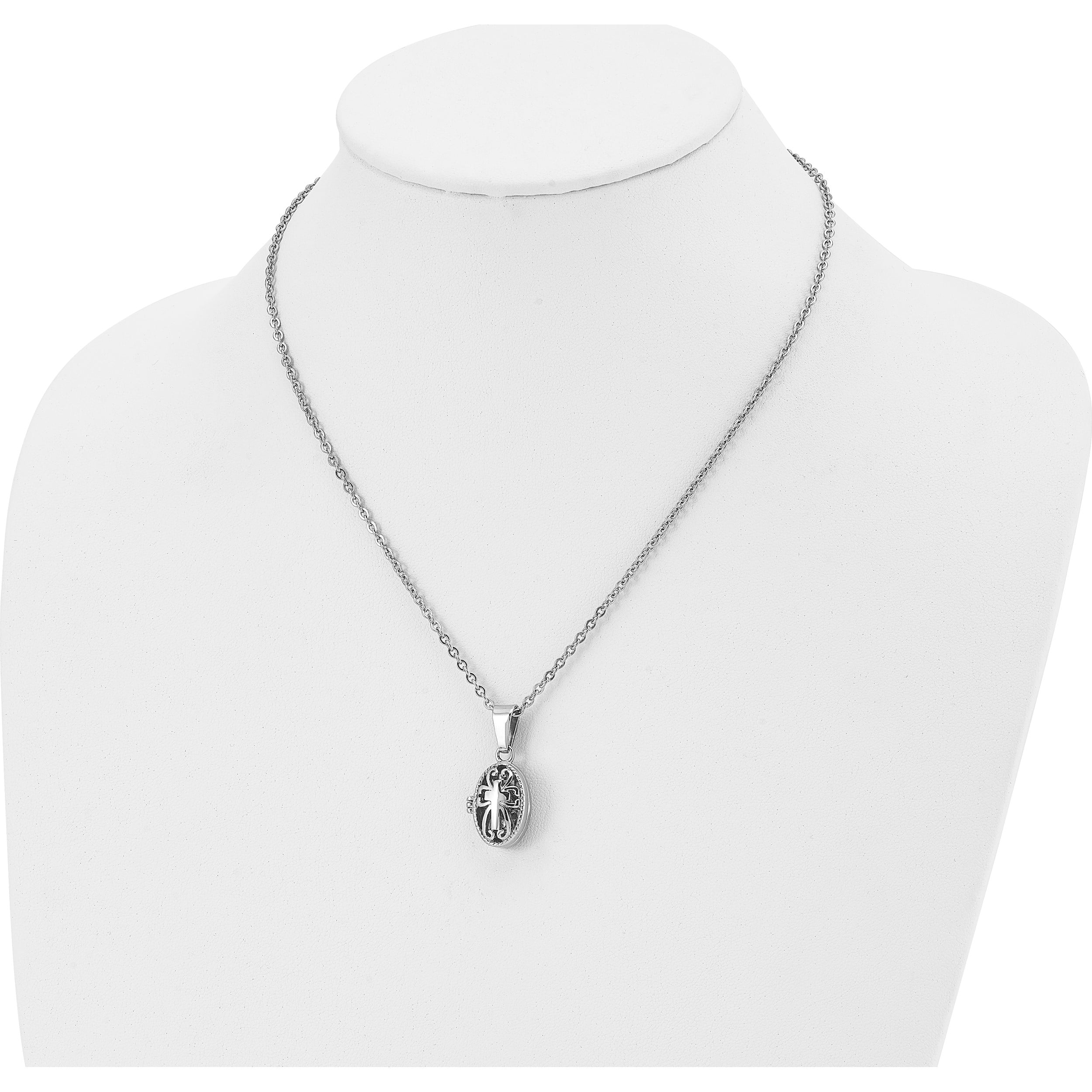 Stainless Steel Polished And Antiqued Oval Magnetic Prayer Box Necklace Made In China -Jewelry By Sweet Pea