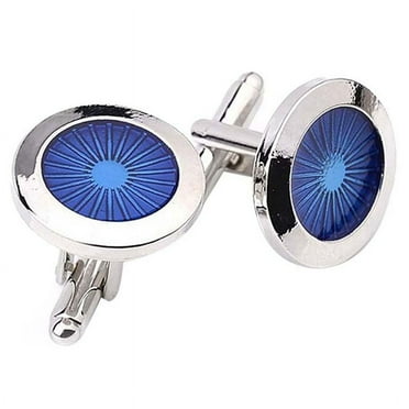 1 Pair Fashion Round eyes Shirt Cuff Links Mens Dress Business Wedding Gift (Silver blue)