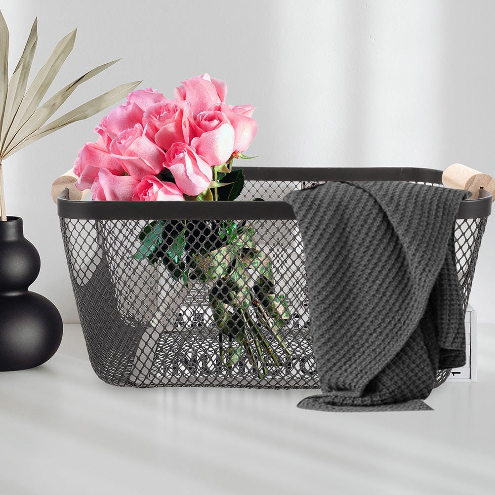 OFFIGAM Mesh Wire Basket for Storage Black Rectangular Basket Organizer for Kitchen Bathroom Home 1Pack