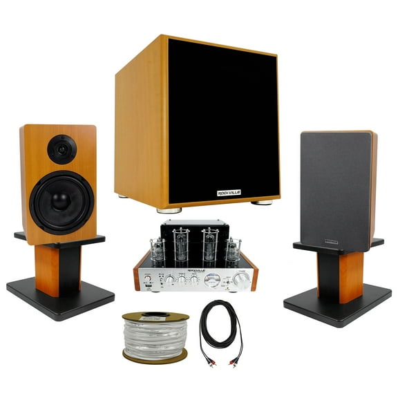 Rockville Home Audio System w/Tube Amp (2) 6.5" Bookshelf Speakers 10" Subwoofer