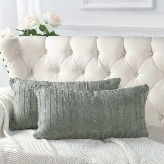 Home Soft Things 2 Piece Cable Knit Throw Pillow Cover - Ghost Gray - 14" x26"
