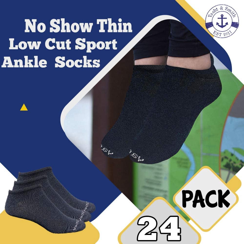 Yacht & Smith Wholesale Boys and Girls 97% Cotton Shoe Liner Training Socks Size 6-8, No Show Thin Low Cut Sport Ankle Socks (Navy, 24)