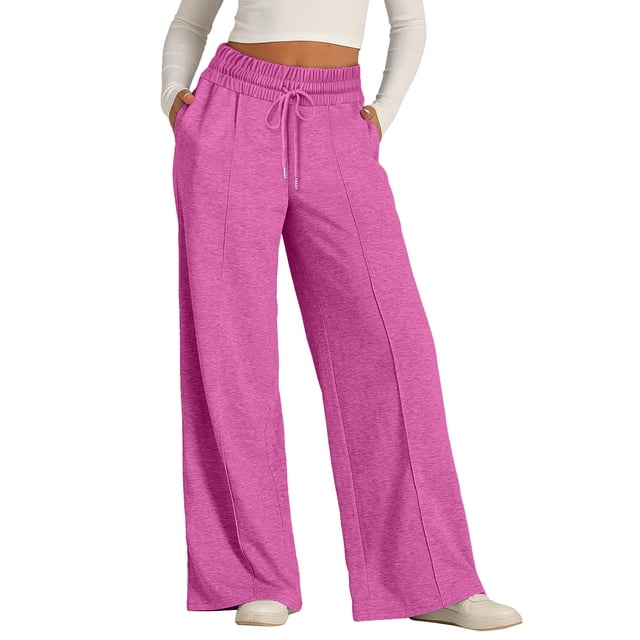 Women's Oversized Wide Leg Sweatpants - Elastic Drawstring Low Waist - Lightweight Casual Pants with Pockets