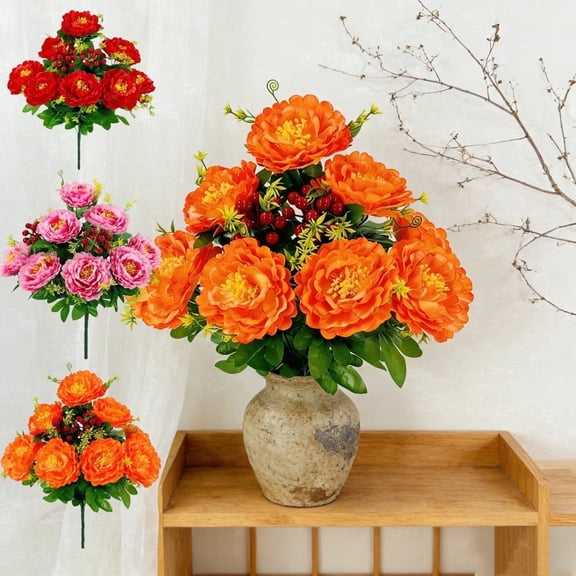 Artificial Peony Flowers Bouquet 10 Head Large Silk Faux Peony Stems for Home Decor, Wedding, Table Centerpieces, Indoor Outdoor Vase Arrangement
