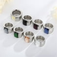 thumbnail image 3 of HIJONES Women's 10mm Wide Gemstone Ring Stainless Steel Exaggerated Diamond Engagement Band Ring Gold Plated Blue Size 6, 3 of 5