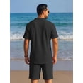 thumbnail image 2 of COOFANDY Men' Beach Outfits 2 Piece Casual Sets Textured Henley Shirt Elastic Drawstring Shorts, 2 of 6