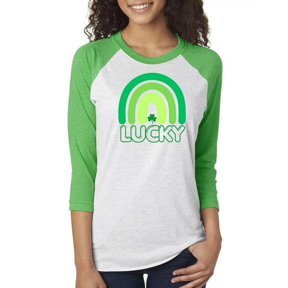 St Patricks Day Lucky Shamrock Rainbow Unisex Raglan Baseball Tee