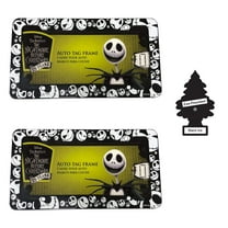 Nightmare Before Christmas Jack Skellington License Plate Frame 2-Pack Bundle | Durable Plastic Design for Cars & Trucks | Includes Free Air Freshener | Fits Standard Plates Idea