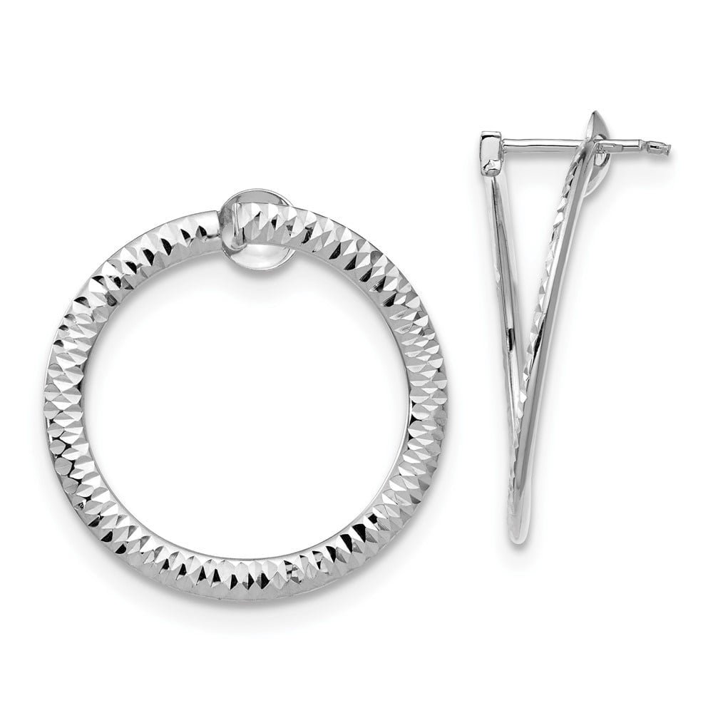 Diamond2Deal 14K White Gold Polished and Diamond-Cut Flexible Post Hoop Earrings for Women (L- 1.1 inch, W- 1.11 inch)