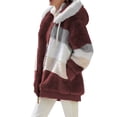 thumbnail image 1 of Moda mujer invierno abrigo de felpa empalme con capucha manga larga cremallera bolsillo cálido MABOTO Abrigo de mujer, 1 of 7