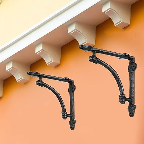 10 Pcs Decorative Shelf Brackets 5.5 Inch Cast Iron Half Round Open Shelf Metal Bracket Heavy Duty Black Farmhouse Wall Floating for DIY