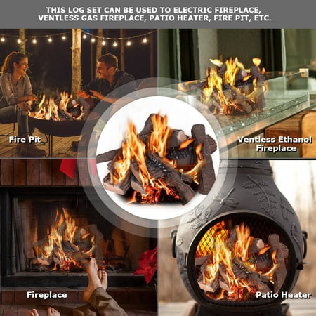 Costway 10pcs Ceramic Wood Logs Gas, Artificial Logs For Gas Fire Pit