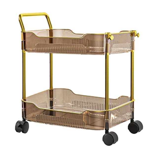 Chariots avec Roues Chariot de Magasinage à Roulettes Transparent à Double Couche avec Roues Chariot de Magasinage Pratique avec Poignée et Roue Pivotante Verrouillable Adapté au Rangement de Cuisine, Bureau et Chambre