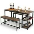 thumbnail image 1 of Costway 3 PCS Dining Table Set for 4 Kitchen Dining Room Table & 2 Benches W/Wine Rack, 1 of 9