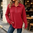 thumbnail image 6 of Oversized Waffle Knit Top for Women Lapel Button Collar Long Sleeve Plaid Loose Basic Casual Everyday Sweatshirt, 6 of 9