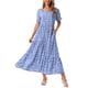 thumbnail image 2 of Vestido largo bohemio de verano con flores y mangas cortas, cuello cuadrado, con bolsillos, para mujer, color azul, 2 of 6
