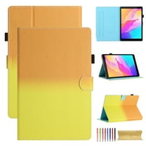 for Universal 9.5-10.5 Inch, Gradient Color PU Leather Folio Stand Wallet with Card Pockets Soft TPU Shockproof Cover for iPad / Samsung / Amazon Kindle / Lenovo / Onn, Orange Yellow