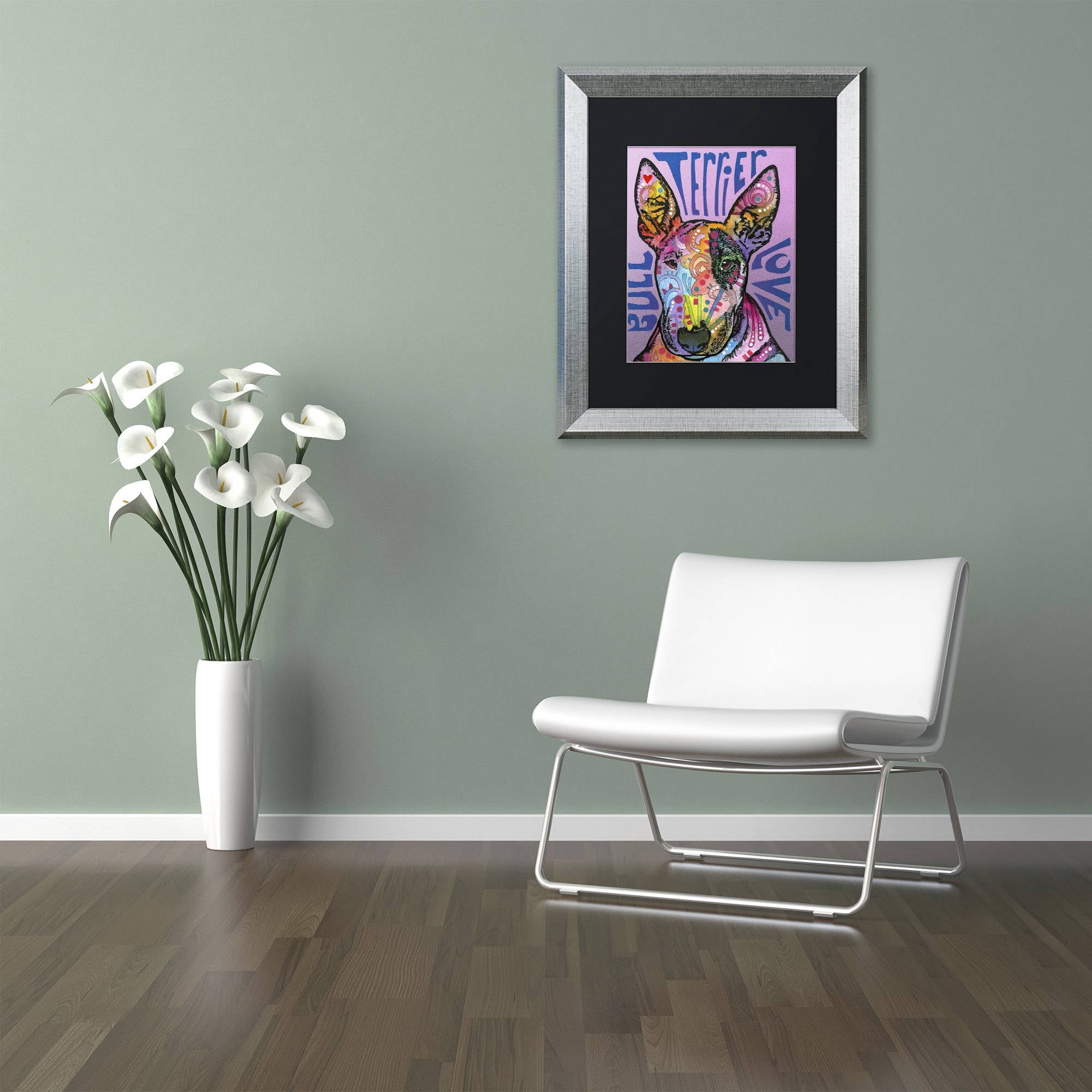Trademark Fine Art 'Bull Terrier Luv' Canvas Art by Dean Russo, Black Matte, Silver Frame