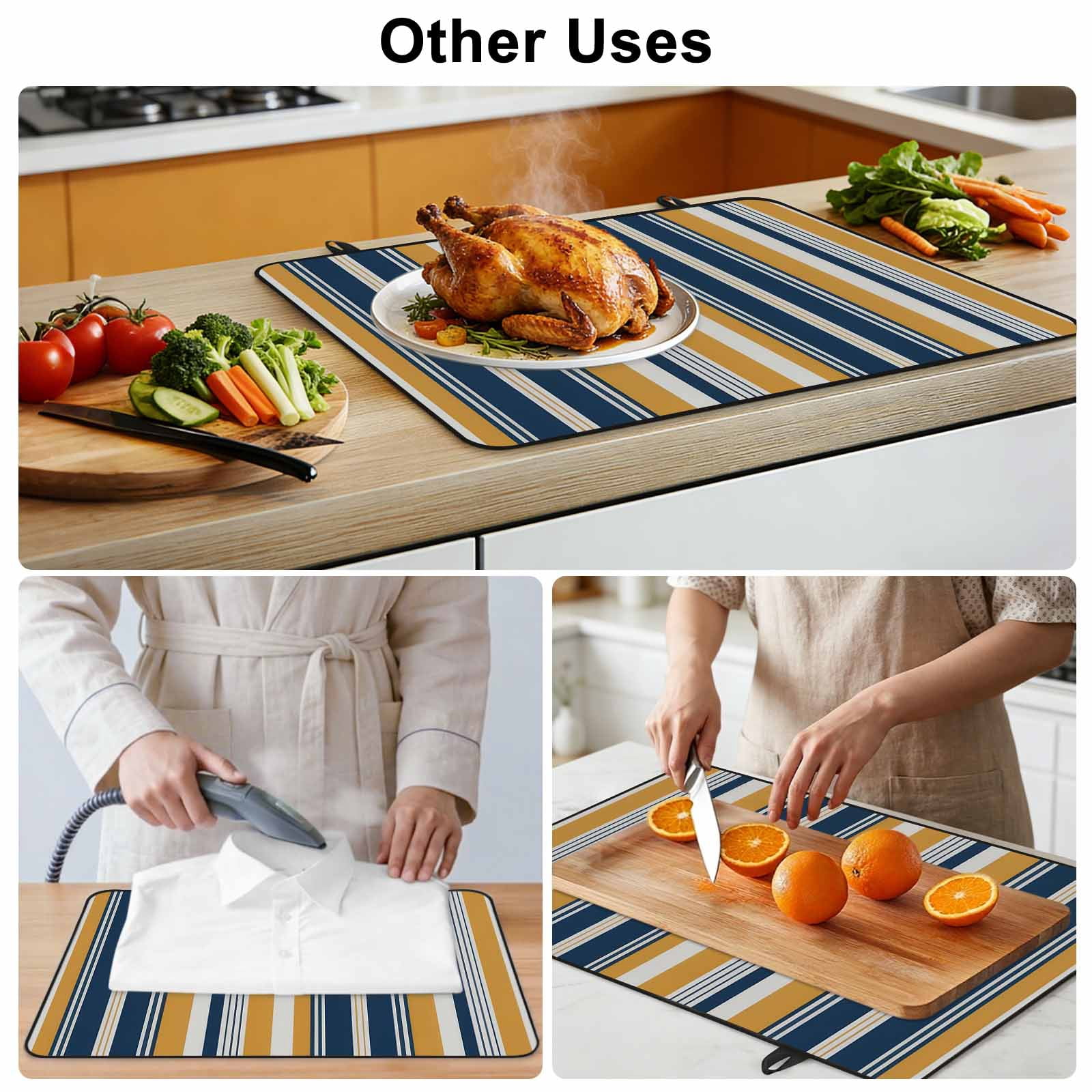 Blue Yellow Striped Stove Top Cover for Electric Stove, Heat-proof & Non Slip Glass Top Stove Cover Protector, Modern Stripes Art Kitchen Flat Cooktop Rubber Mat 24x21 Inches