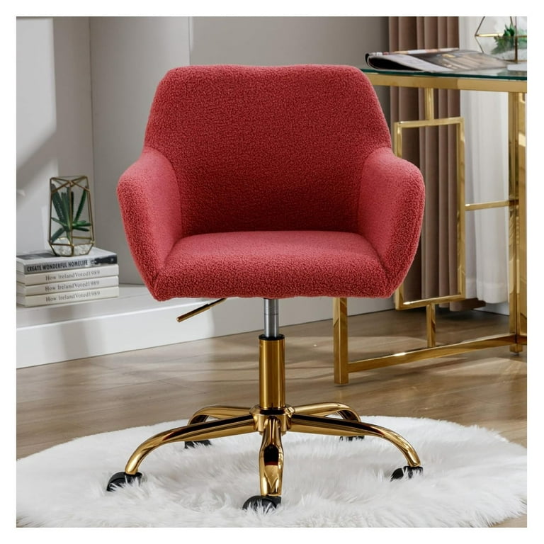 Drevy Faux Fur Office Desk Chair Comfy Fluffy Swivel Modern Leisure Armchair with Wheels Upholstered Comfy Fuzzy Vanity Makeup Chair Height Adjustable for Teens Women Girls Home Office Red Walmart