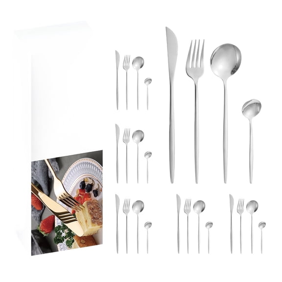 24-Piece Silverware Set, Stainless Steel Mirror Polished Cutlery Flatware With Solid Handle And Smooth Edges, Durable Tableware Set For Home Kitchen Restaurant And Daily Dining.