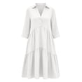 thumbnail image 4 of Ayolanni 3/4 Sleeve Dresses for Women Solid V-Neck A-Line Maxi Dress Party Wedding Guest Plain Button Down Long Dress White S, 4 of 6