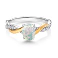 thumbnail image 2 of Gem Stone King 2 Tone 10K Yellow Gold and 925 Sterling Silver White Opal and White Lab Grown Diamond Twisted Interwoven Ring for Women (1.11 Cttw, Available in Size 5,6,7,8,9), 2 of 4