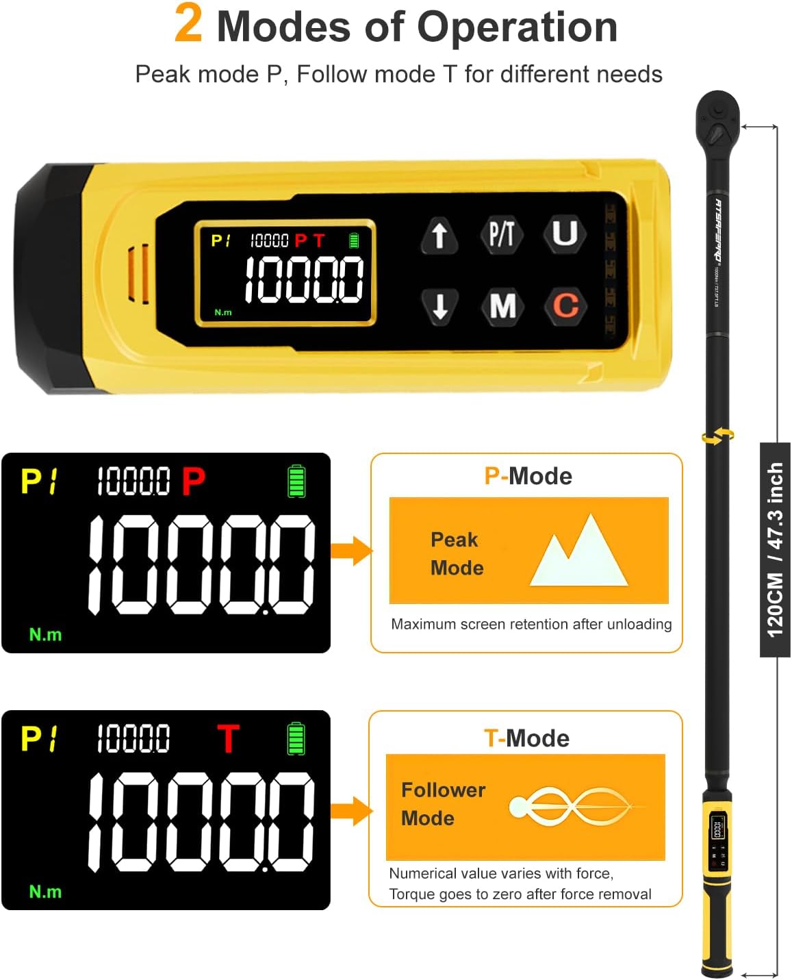 Digital Torque Wrench 3/4-Inch Drive, 15-1000 Nm (11-737.5 ft-lb), ±2% Accuracy, Vibration/Buzzer /LED Alert, 5 Units, 9 Presets & 500 Data Storage, 3/4 Torque Wrench for Truck, Heavy Machinery