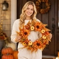 thumbnail image 4 of Thanksgiving Fall Pumpkin Wreath, Fall Pumpkin Wreath With Sunflowers & Daisies For Front Door, Lush Harvest Floral Arrangement, Perfect For Thanksgiving Porch Decor D, 4 of 8