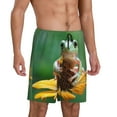 Adobk Tree Frog Sitting On Sunflowes Print Pajama Shorts for Men Pjs