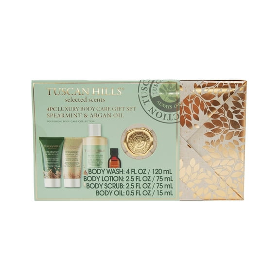 Tuscan Hills Luxury Body Care Gift Set, Spearmint & Argon Oil Scent, 4 Piece