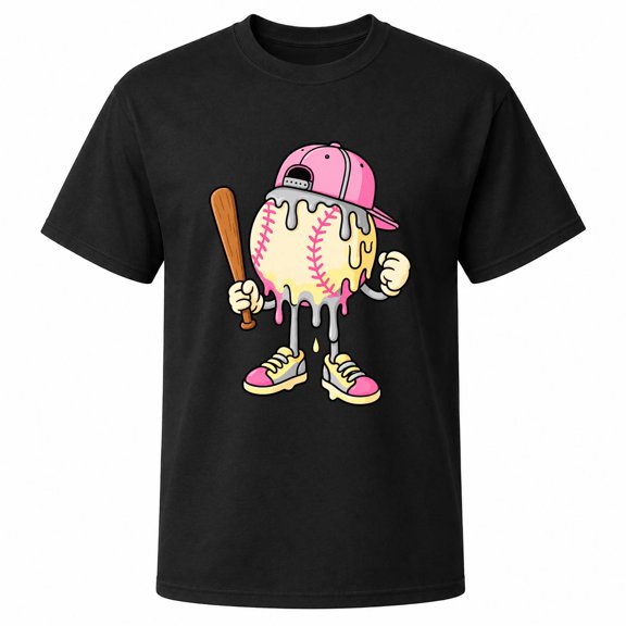 Melting Baseball Character Graphic T-Shirt, Unisex Classic Fit, Cotton-Rich 180 GSM, Center Front Design