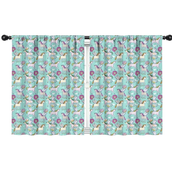 Blackout Kids Curtains,Blue Cartoon Pegasus Donut Pattern Childrens Insulated Curtains Set Of 2,Bedroom Essentials,Toddler Room Decor 42"x54"