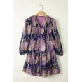 thumbnail image 6 of Ushdele Vintage Daisy Floral Puff Sleeve Mini Dress in Purple, 6 of 8