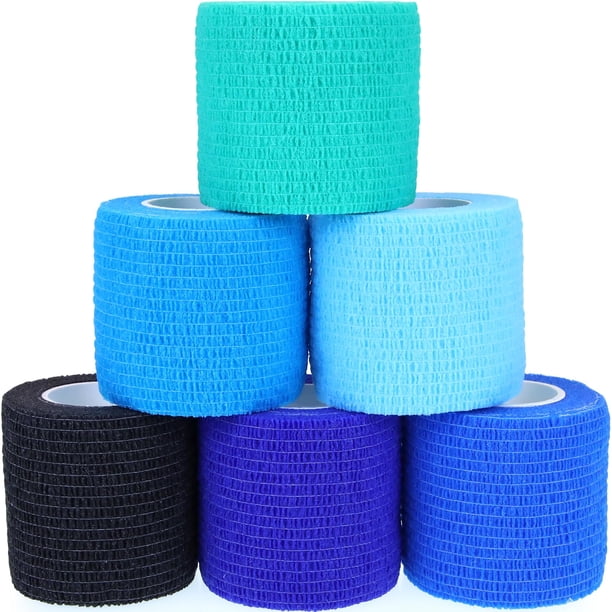 Venda cohesiva autoadhesiva KEQCQE de 2 pulgadas, azul, 6 rollos