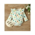 thumbnail image 5 of Bagilaanoe Newborn Baby Girls Outfits Leaves Floral Print Long Sleeve Romper Tops + Ruffles Strap Skirt + Headband 3M 6M 12M 18M Set 3PCS, 5 of 9