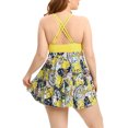 thumbnail image 6 of Caoirhny Women Plus Size 2 Pieces Swimsuit Outfits Floral/Leaves Print Patchwork Sleeveless Drawstring Tank Tops Shorts Swimwear Set, 6 of 8