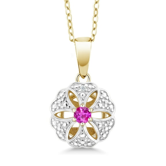 Gem Stone King 0.14 Ct Pink Sapphire White Diamond 18K 2-Tone Gold Plated Silver Pendant with Chain