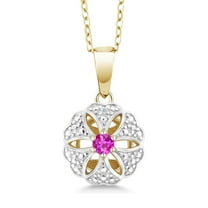 Gem Stone King 0.14 Ct Pink Sapphire White Diamond 18K 2-Tone Gold Plated Silver Pendant with Chain