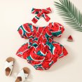 thumbnail image 2 of adviicd Girl Clothes Girls Watermelon Print Bodysuit: Short Sleeve Lantern Sleeves with Headband (Red,6-9 Months), 2 of 7
