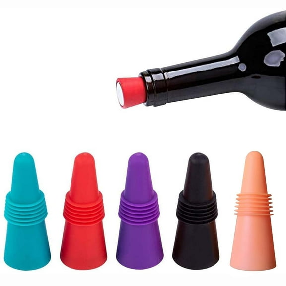 Wovilon Wine Stopper, Wine Stoppers for Wine Bottles, Reusable Silicone Wine Bottle Stopper, 5Pcs